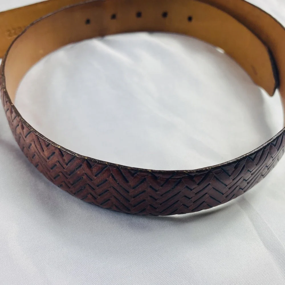 Martin Dingman Woven Treccia Calfskin Leather Brass Buckle Belt Brown Mens 36
